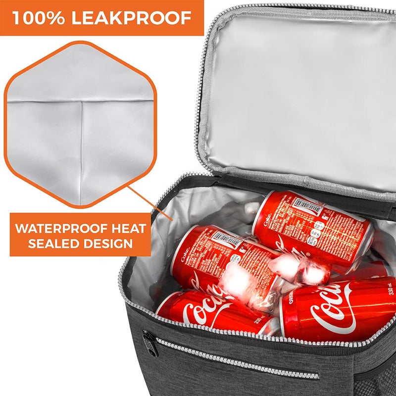 opux Extra Large Insulated Lunch Box Men Women, Lunch Bag for Work, Leakproof Soft Cooler Tote Adult, Lunch Pail, Picnic Beach Collapsible Food Bag with Shoulder Strap, Charcoal - Image 5